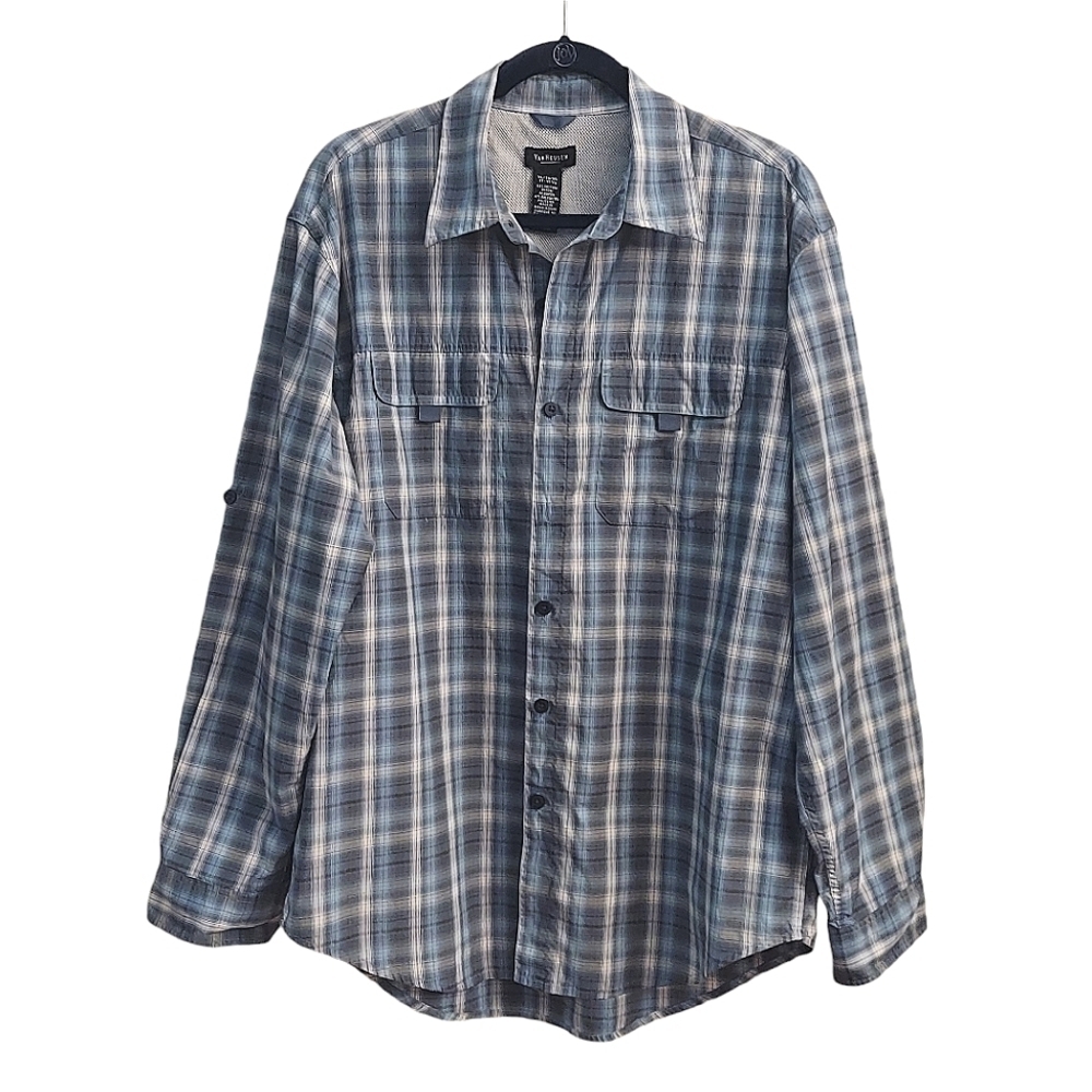 VAN HEUSEN Plaid Button Down Long Sleeve Collared Vented Shirt XL Hiking Outdoor